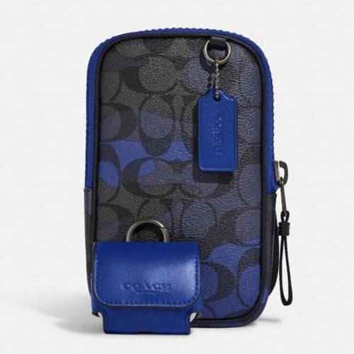 Coach Multifunction Phone Pack In Signature Canvas With Camo Print Gunmetal Charcoal Sport Blue Multi Bag CC026 QBTKG